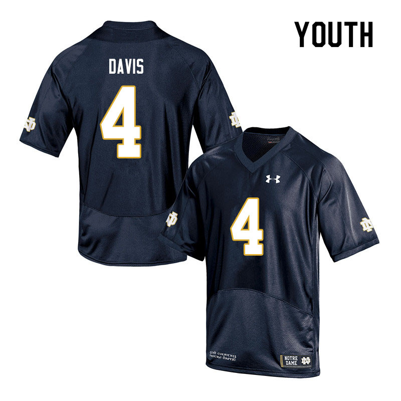 Youth NCAA Notre Dame Fighting Irish #4 Avery Davis Stitched College Under Armour Authentic Navy Football Jersey MU10Z45VN